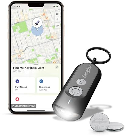 Energizer Find My Key Finder with Light, Bluetooth Keychain Tracker | Compatible with Apple Find My Item Locator for Keys, Bag & Backpack