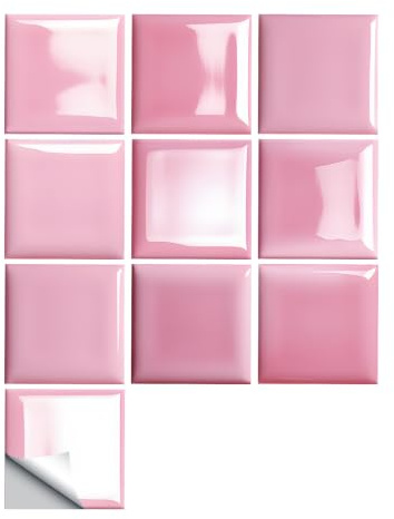 Klebefliesen rosa – 20er-Set selbstklebende fliesen küche 15 x 15 cm, 3D-Struktur, fliesenaufkleber rosa mit Kristallfilm-Beschichtung, wasserfest