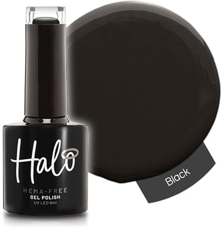 Halo Gel Polish 8ml - Black. UV/LED Gel Nail Polish, Long Lasting & Easy To Apply. Nail Art Colours For Manicure & Pedicure. Gel Polish For Professional & Home Use.