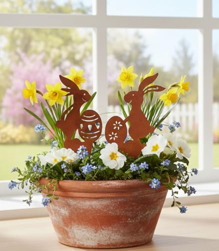 LB H&F 2er Set Gartenstecker Hasenpaar Osterhase Rost Hase Deko Design Osterdeko Beetstecker Ostern
