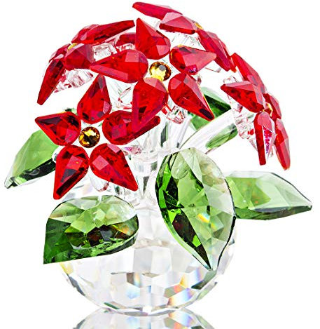 H&D Hyaline&Dora - Statuetta di Poinsettia in vetro, motivo: fiore da sogno, 6 rami, rosso