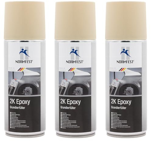 Normfest 2K-Epoxy Grundierfüller – Haftgrund und Korrosionsschutz für Stahl, Aluminium, GFK & Altlackierungen – Profi 2K-Füller Spraydose – 3x 400ml
