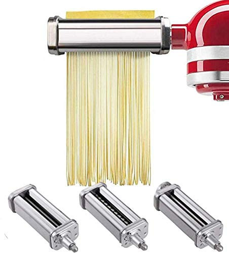 Pasta Roller Edelstahl Röhrennudelaufsatz, Lasagne Pasta Schneidaufsatz, 3 Metall Optionales Zubehör, Für KitchenAid Nudelvorsatz Küchenmaschine,3 sets