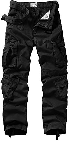 GSGGIG Men's Cargo Pants, Casual Outdoor Camo Pants, Relaxed Fit Work Pants with Multi Pockets 3354-Black-34