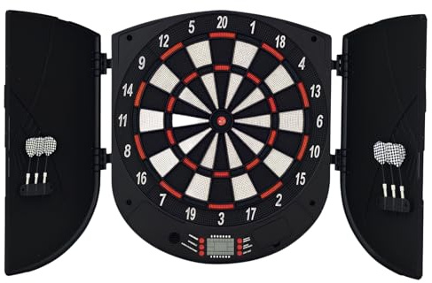 HOMCOM Electronic Dartboard Set 26 Games and 185 Variations with 6 Darts and Cabinet to Stroage Multi-Game Option Ready-to-Play