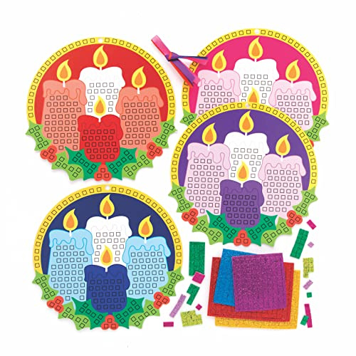 Baker Ross FC208 Adventskerzen Mosaik Dekorationssets- 4er Pack, Kinder Kunstset mit Schaumstofffliesen, zum Basteln und Dekorieren zu Weihnachten