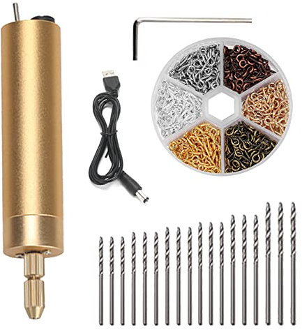 Mini perceuse électrique manuelle pour résine, 0,7 à 1,2 mm, perceuse électrique micro USB pour la fabrication de bijoux, kit d'étau, perceuse à ongles avec 18 forets, 600 broches à œillet en fer