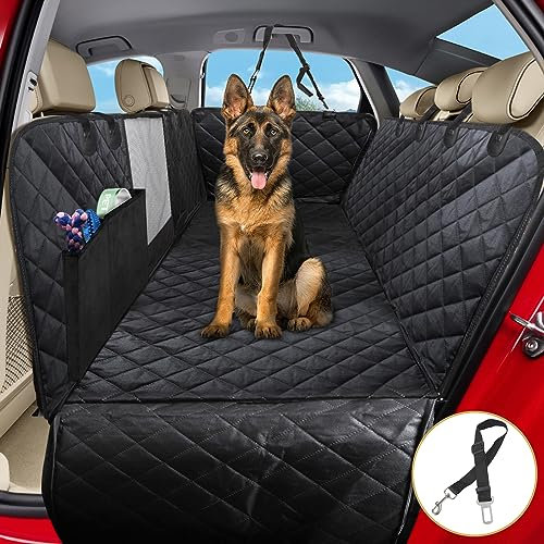 Sosayet Hundedecke Auto Rückbank - 4-in-1 Autoschondecke für Hunde mit Seitenschutz, Sichtfenster & Sicherheitsgurt - Wasserdicht, rutschfest, Kratzfest - 137 x 147 cm für PKW, SUV & Van