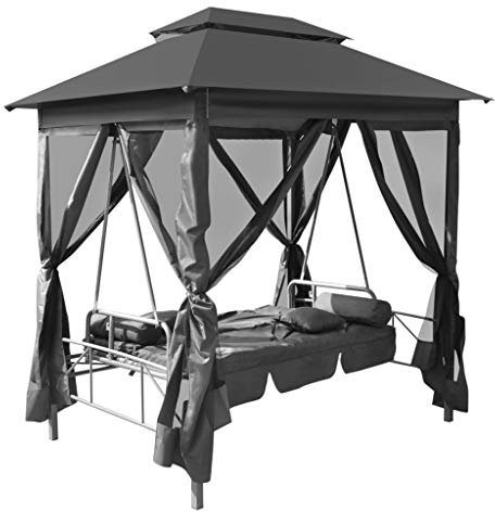 Yumeng Gartenschaukel mit Bettfunktion und Dach, Hollywoodschaukel, Gartenschaukel Für Erwachsene, Schaukelbank, Hollywood Schaukeln, 220×160×240 cm Stahl