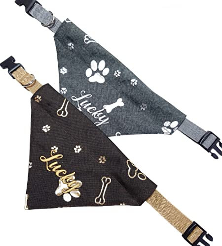 Hundehalstuch mit Halsband Verstellbar Halstuch in grau/silber oder braun/gold optional mit Wunsch Namen bestickt Tuch