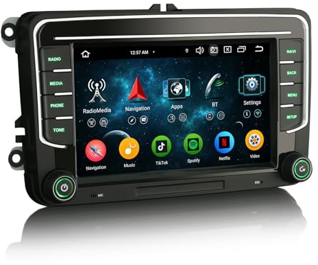 GONFEN 7-Zoll 8-Kern Android 14 Autoradio für VW Caddy Golf 5 Golf 6 Passat T5 Touran Tiguan Polo Sharan Seat Skoda Octavia mit Bluetooth 5.0 CarPlay Android Auto GPS Sat Canbus RDS WiFi LTE 4GB+64GB