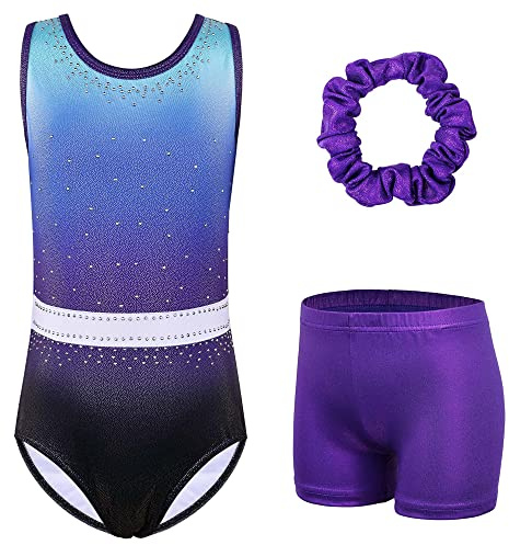 XFGIRLS – Justaucorps de gymnastique pour filles, sans manches, avec paillettes, pour la danse de ballet, tenue athlétique avec shorts pour filles de 3 à 16 ans, 13-14 ans