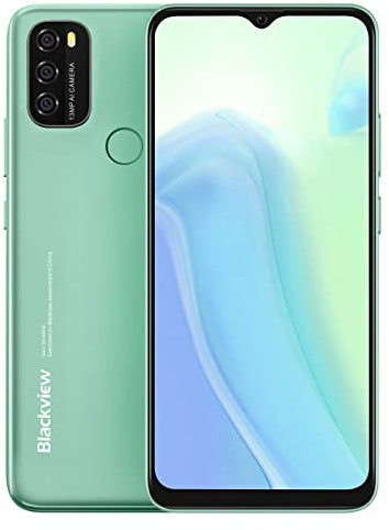 Blackview Android 11 Teléfono A70P, Octa Core 4GB 32GB Smartphone, Pantalla HD+ 6.5'', 8.3mm Delgado&Liviano, Batería 5380mAh, 13MP+5MP,Dual SIM Móvil 4G,Desbloqueo Facial&Huella Digital GPS Verde