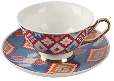 Tazza da caffè in ceramica fatta a mano Set di tazze e piattino Set di tazze e piattini colorati in ceramica a rombi Set di tazze da tè e piattini Piatto Tazza di latte d'avena Regalo di nozze