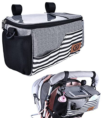 Kinderwagen Organizer, Wasserabweisender Buggy Organizer, Baby Stroller Bag Universale Hohe Kapazität Aufbewahrungstasche, Kann zur Aufbewahrung von Windeln und Nuckelflasche Verwendet Werden (Grau)