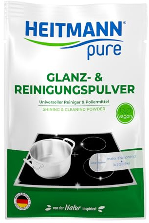 HEITMANN pure Glanz- & Reinigungspulver | 100% feinst gemahlenes Dolomitgestein |Effektive Reinigung für Küche, Bad, Edelstahl, Silber, Messing & Sneaker | 30 g