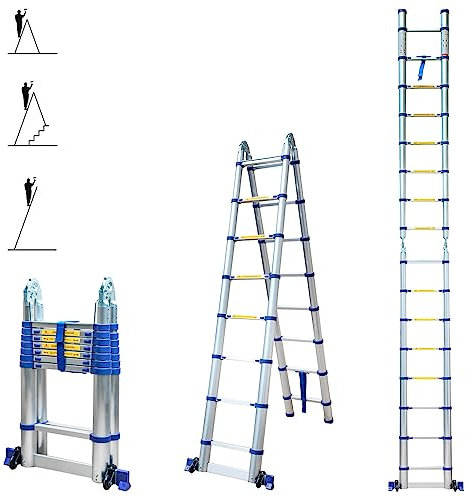 HOSTRÖM Echelle télescopique articulée 5m STEMPAKT, escabeau 2x8 marches Pliable Professionnel Multifonction, Hauteur Travail Max 5,9m, Garantie 5 Ans