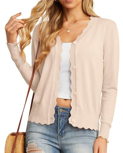 GRECERELLE Cardigan for Women Button Down Lightweight Cardigan Knit Long Cardigans Jumpers Cardigan Coat (Apricot, M)