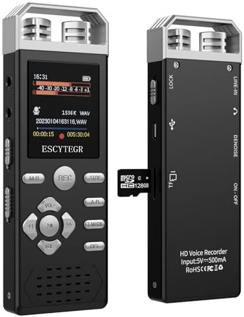 ESCYTEGR 144GB Digital Voice Activated Recorder 1536KBPS Audio Voice Recorder with Playback Recording Device Dictaphone Sound Tape Recorder with Password Protection for Lectures,Meetings
