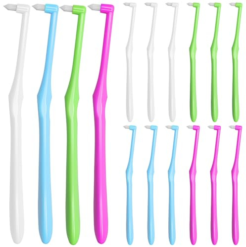 BORISCA 16 Stück Einbüschelbürste, 4 * 4 Farben Tuft Zahnbürste Erwachsene Zahnbürste Zahnspange Weich Büschelzahnbürste Ersatz Zahnspangen Getuftet Tuft Toothbrushf für die Feinreinigung