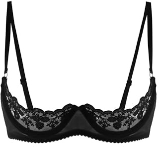 GRRKDFQ Conjunto De Ropa Interior Sujetador Abierto De Media Copa De Encaje,Negro,XXL