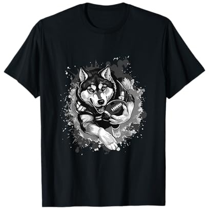 Husky-Hund spielt American Football-Sport T-Shirt