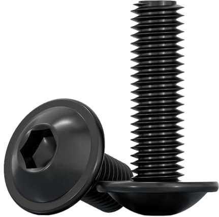 Drenky Tornillo de Cabeza Alomada con Brida M8x20mm, 10 Piezas Tornillos para Máquina Acero Inoxidable A2 V2A Tornillos Hexagonal pour Les Connexions Mécaniques, Totalmente Rosca Métrica, Negro