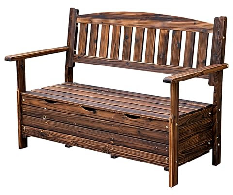 LLZJDDPLY Holz Gartenbank 2-Sitzer mit Stauraum - 125 x 59.5 x 88 cm - Gartenbank wetterfest Parkbank mit Aufbewahrungs Box Truhenbank