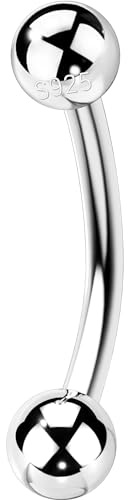 OUFER 925 Sterling Silver Rook Piercing Jewelry, Eyebrow Piercing Jewelry, Vertical Labret Lip Jewelry, 16G Curved Barbells, Eyebrow Rings, Daith Rook Earrings for Women Men-8mm