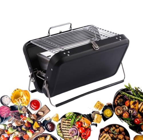Gril portable en acier inoxydable pour valise, gril de barbecue en métal compact et pliable pour 3 à 5 personnes, noir, 32 x 23 x 7,5 cm