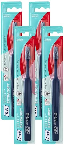 TePe Select - Cepillo de dientes Extra suave/Cepillo manual para adultos/color mixed/disponible en distintas texturas (Paquete de 4)