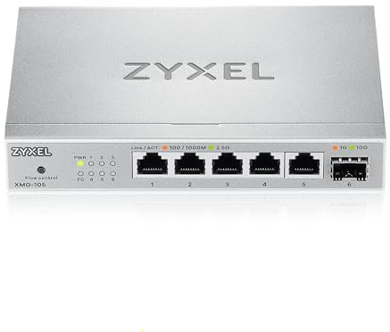 Zyxel Commutateur non géré multi-ports 2,5 G à 5 ports | 1 x 10 G SFP+ | Support mural ou de bureau [XMG-105]