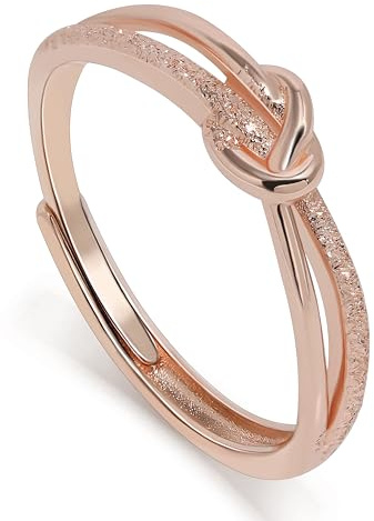 Meissa Anillos de Nudo para Mujeres, Anillos Ajustables en Plata de Ley 925 Anillo de Declaración Chapado en Oro Anillo de Madre e Hija Anillos de Amistad, Oro Rosado