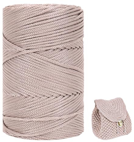 Polyester Garn 3mm X 225m，Makramee Garn 3mm，Makramee Band，Polypropylene Yarn，Geflochten Makramee Schnur Farbig，garn Zum Häkeln Für Stricken，Dekoration DIY Handwerk (Flachs)