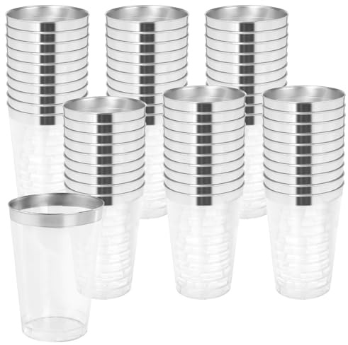HEIHAK 60 vasos de plástico con borde plateado, 78 x 112 mm, copas de vino de plástico, vasos de plástico adecuados para vino, bebidas
