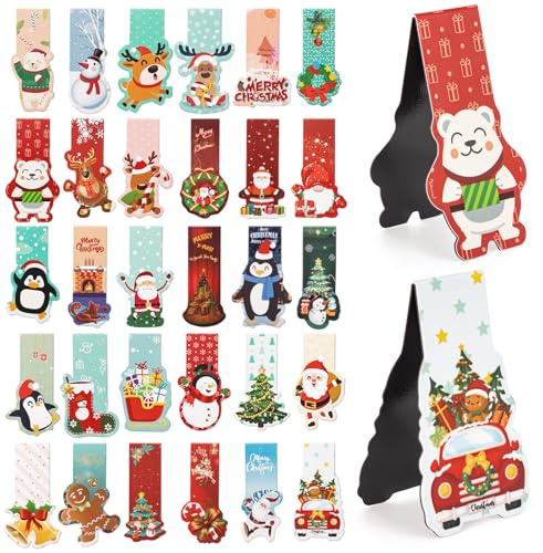 JSRQT 30 Stück Lesezeichen Magnetisch Weihnachts Magnet Lesezeichen Markierungen Book Marks für Lehrer Studenten Buchliebhaber Bookmarks Lesezeichen Magnet für Schule Zuhause Büro