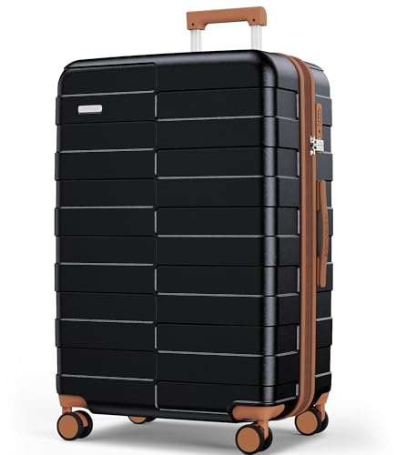 Vipbox Koffer Mittelgroß Hartschale 65cm (3 Jahre VIP-Service) Erweiterbar Polycarbonat Leicht Reisekoffer Ultra-Langlebige Trolley Handgepäck mit 4 Rollen und TSA Schloss, Premium Schwarz, 24in