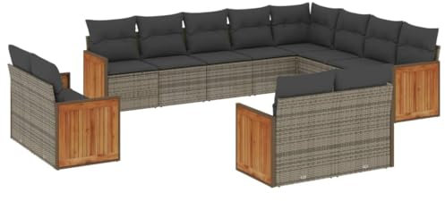 HETFTJN Couch Klein Bierzeltgarnitur Garten Loungemöbel Set Gartengarnitur - 12-TLG. Garten-Sofagarnitur mit Kissen Grau Poly Rattan für Hof Garten Restaurant Café