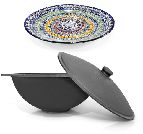 ZARENHOFF Kazan 629 - Cañón de goulash de Kazán (hierro fundido, 22 L, base plana, tapa, espumadera, cucharón de madera, 42 cm de diámetro, cañón de gulash Kazán