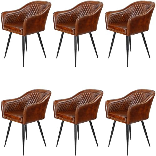 Casa Moro Ledersessel Braun Vintage Chefsessel Echtleder Sessel Wohnzimmer Modern Relax Lesesessel 6er Set