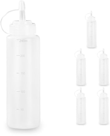 HingtTraum Botella exprimible de 240 ml, blanca, 6 unidades, sin BPA, botellas dosificadoras a prueba de fugas, pipeta de cocina, recipiente para salsas para pintar, cocinar, kétchup, salsas