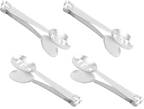 4Pcs Tea Bag Squeezer Stainless Steel Tea Bag Squeezer Teabag Squeezer Tool Kitchen Bar Ice Cubes Tools Stainless Strainer Clip Spoon for Clamping Tea Bags Sugar Cubes Ice Cubes