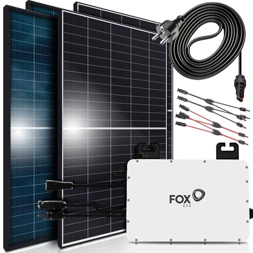 SUNNIVA® 1760W Balkonkraftwerk 800W komplett Steckdose, FOX ESS 800W Wechselrichter, PV Solaranlage Komplettset, 4x 440W BIFAZIAL, BLACK Frame, Single Glas Solarmodule, inkl. 5m Kabel