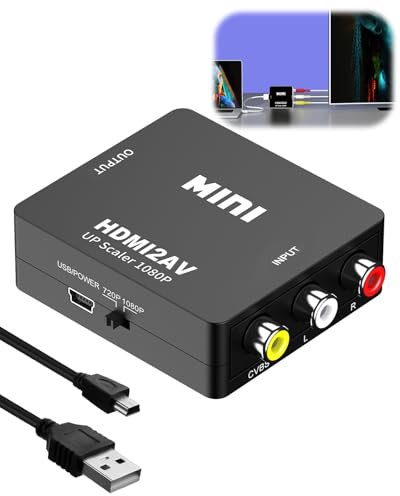 teasteam RCA to HDMI Converter 1080P Composite CVBS AV to HDMI Video Audio Adapter for Blue-Ray TV PC Laptop PSP STB Wii Xbox VHS VCR Camera DVD, Support PAL NTSC