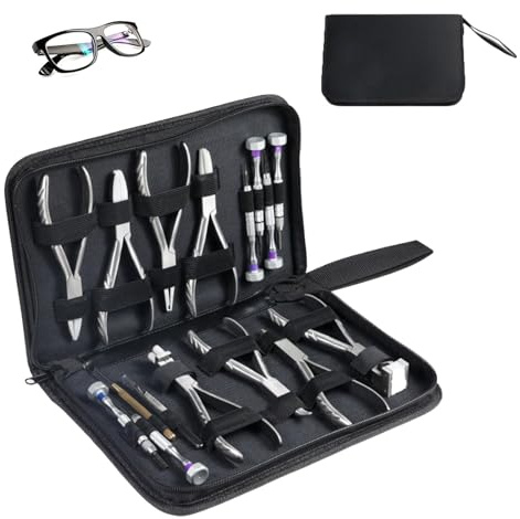 WUCIOA Kit de 16 Pinces optiques pour Lunettes, kit de réparation Portable avec Sac de Rangement, Outils de réglage de Montures et de Plaquettes de Lunettes, Outils de démontage de Montures