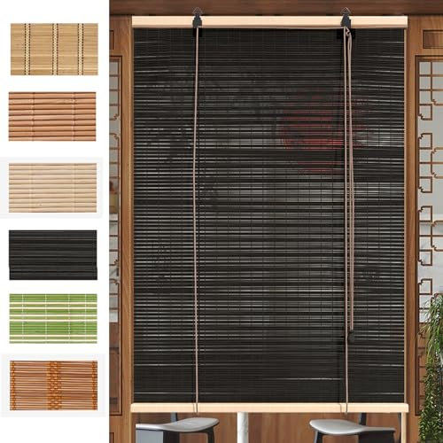 Tenda a Rullo in Bambù da Esterno Tapparella in Bamboo Retrò,Cortina Filtraggio Luce,Naturale Legno Avvolgibile per Finestre,Home Balcone Privacy,Personalizz,Larghezza x Altezza (110cm x 120cm)