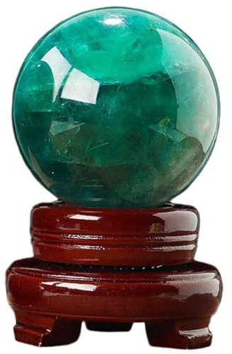 SUPBEI Bola de Cristal de fluorita Verde Natural con Soporte de Madera, Bola de adivinación de Piedra Pulida, decoración Feng Shui Hecha a Mano para el hogar,2.36in(6cm)
