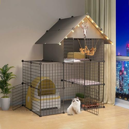 Generic Großer Katzenlaufstall – Indoor-Katzengehege, Mehrzweck-Katzenbox für Kätzchen, Frettchen und kleine Haustiere (Schwarz, 111 x 75 x 146 cm (B))