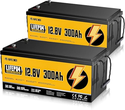 2 pcs LiFePO4 300Ah 12V Batterie, 3840Wh Lithium Akku mit 200A BMS Low Temperature Schutz, 18000 Deep Cycle Batterien, Unterstützung 4P4S Autobatterien für Wohnmobil, Solaranlage, Off Grid (2*300ah)