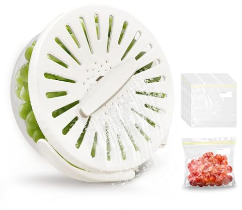 LZLINGMEI Fruit Washing Bowl with Lid, 2 in 1 Fruit Drainer Container with 15 Pcs Food Storage Bags for Kitchen and Fridge, Colanders & Food Strainers with Lockable Lid (Brown)